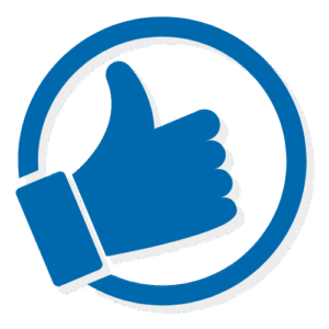 Blue thumbs-up icon with stripes in circle