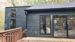 An attractive, contemporary-style house with new, energy-efficient siding.