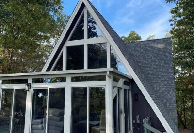 A-Frame home with new window and siding installation, showcasing quality craftsmanship and durable m.